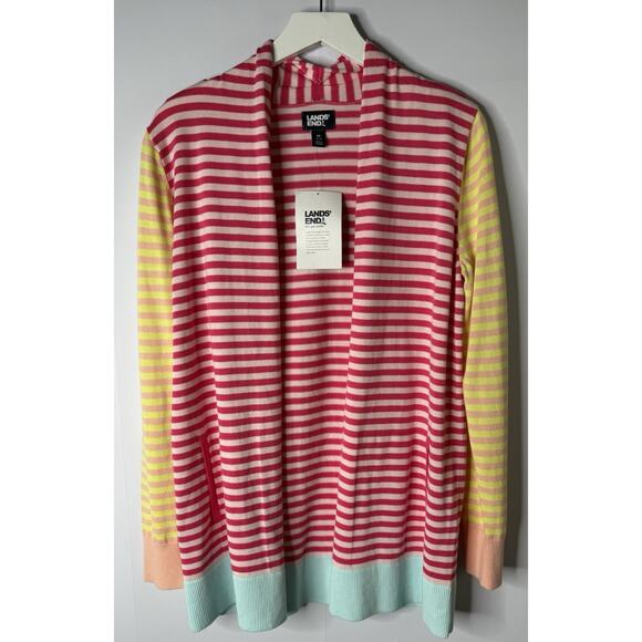 Lands' End Sz M Women’s Striped Cardigan Colorful NEW Teacher Kidcore - Picture 1 of 10